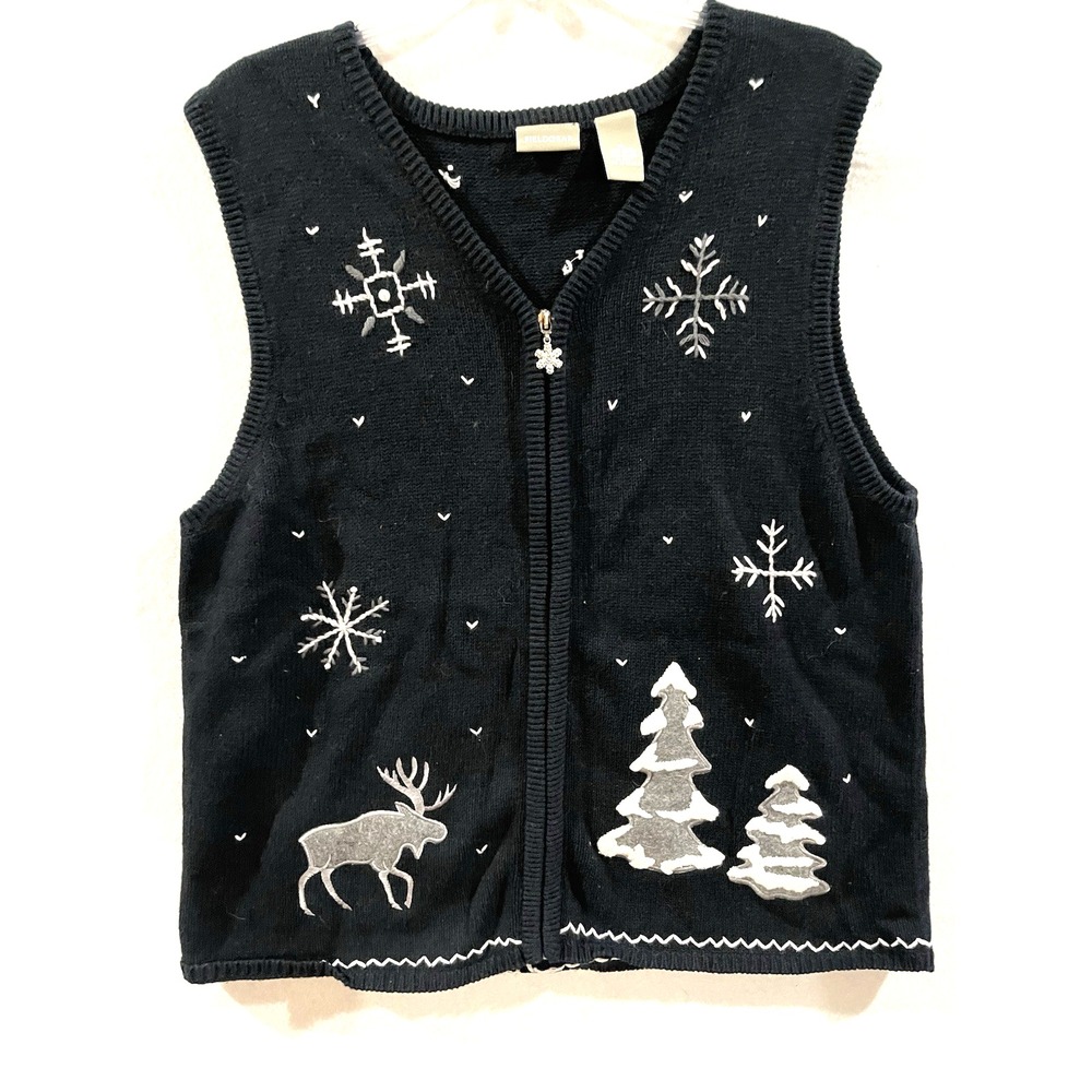 Fieldgear Christmas Festive Cabincore Sweater Vest XL Blue Granola Holiday Lodge